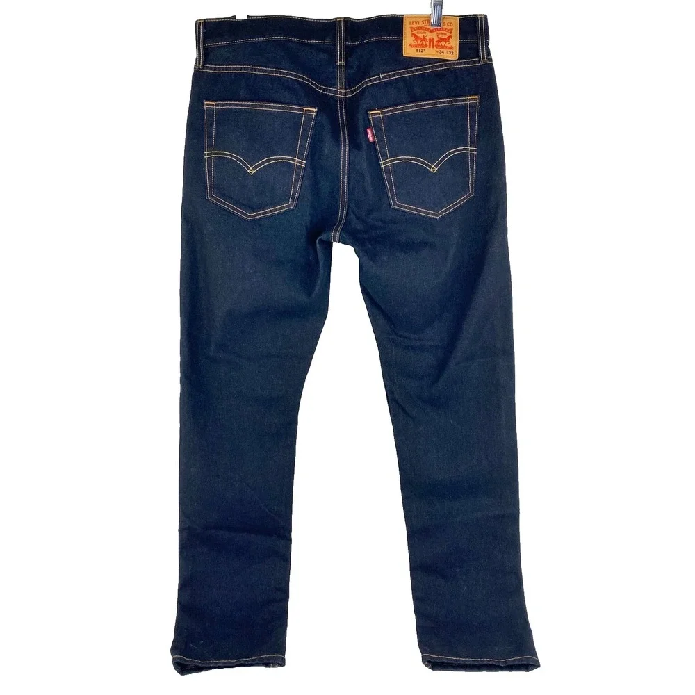 New Levis 512 Denim Jeans Men's 34 x 32 Dark Blue Taper Pants Cotton Blend, Fine